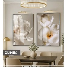 Harikabirev|soft| Beyaz-Krem Renk Orkide Kombini |çerçeveli Cam Tablo 2li Dikey