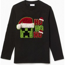Efendioğlu Design Uzun Kollu The Creeper Kafası Ho Ho Ho Yeni Yıl Yılbaşı Pamuklu Çocuk T-Shirt