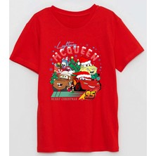 Efendioğlu Design Kısa Kollu Noel Arabaları Şimşek Baskılı Yeni Yıl Yılbaşı Için Pamuklu Çocuk T-Shirt