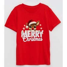 Efendioğlu Design Geyik Merry Christmas Baskılı Kısa Kollu Pamuklu Nakış Baskılı T-Shirt
