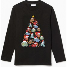 Efendioğlu Design Uzun Kollu Arabalardan Işıklı Mcqueen Yılbaşı Ağacı Baskılı Pamuklu Yeni Yıl Çocuk T-Shirt