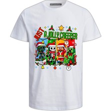 Efendioğlu Design Just A Jolly Creeper Baskılı Yeni Yıl Yılbaşı Pamuklu Kısa Kollu Çocuk T-Shirt