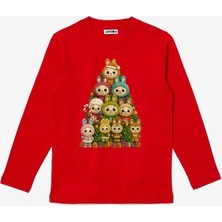 Efendioğlu Design Uzun Kollu Yılbaşı Ağacı Labub Baskılı Yeni Yıl Çocuk T-Shirt