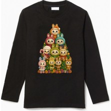 Efendioğlu Design Uzun Kollu Yılbaşı Ağacı Labub Baskılı Yeni Yıl Çocuk T-Shirt