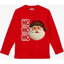Efendioğlu Design Uzun Kollu Noel Baba Hohoho Baskılı Nakış Görseli Pamuklu Çocuk T-Shirt