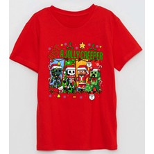 Efendioğlu Design Just A Jolly Creeper Baskılı Yeni Yıl Yılbaşı Pamuklu Kısa Kollu Çocuk T-Shirt