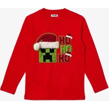 Efendioğlu Design Uzun Kollu The Creeper Kafası Ho Ho Ho Yeni Yıl Yılbaşı Pamuklu Çocuk T-Shirt