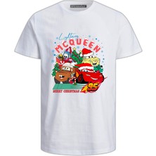 Efendioğlu Design Kısa Kollu Noel Arabaları Şimşek Baskılı Yeni Yıl Yılbaşı Için Pamuklu Çocuk T-Shirt