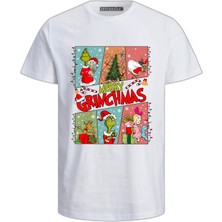 Efendioğlu Design 6 Foto Işıklı Merry Grinchmas Baskılı Yılbaşı Yeni Yıl Çocuk Kısa Kollu T-Shirt