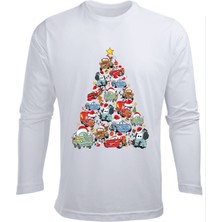 Efendioğlu Design Uzun Kollu Arabalardan Işıklı Mcqueen Yılbaşı Ağacı Baskılı Pamuklu Yeni Yıl Çocuk T-Shirt