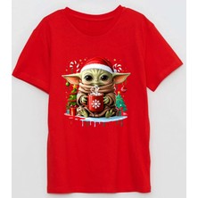 Efendioğlu Design Sevimli Noel Bebek Yoda Baskılı Yeni Yıl Yılbaşı Için Pamuklu Çocuk T-Shirt