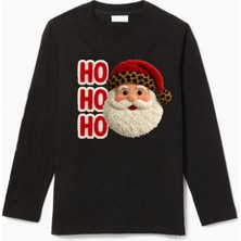 Efendioğlu Design Uzun Kollu Noel Baba Hohoho Baskılı Nakış Görseli Pamuklu Çocuk T-Shirt