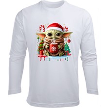 Efendioğlu Design Uzun Kollu Sevimli Noel Bebek Yoda Baskılı Yeni Yıl Yılbaşı Için Pamuklu Çocuk T-Shirt