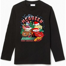 Efendioğlu Design Uzun Kollu Noel Arabaları Şimşek Baskılı Yeni Yıl Yılbaşı Için Pamuklu Çocuk T-Shirt
