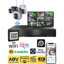 Sonreir AR-KM AURORA 4 Kameralı WİFİ Güvenlik Kamerası Seti 19'' Monitör NVR Kayıt Cihazı (256GB SSD Dahil)