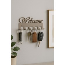 Lunoart Welcome Yazılı Metal Anahtarlık Askısı | Duvar Tipi Şık Anahtar Düzenleyici