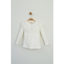 Zubi Baby & Kids Wear Kız Çocuk Krem Rengi Fitilli Örme Dantel Yaka Uzun Kollu Badi
