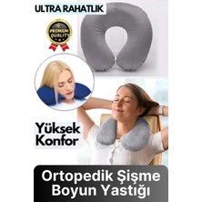 Svein Özel Üretim Portatif Rahat Konforlu Seyahat Yolculuk Araba Uçak Kadife Ortopedik Şişme Boyun Yastığı