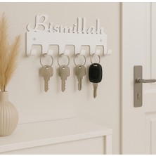 Lunoart Bismillah Yazılı Metal Anahtarlık Askılığı – Siyah | 6 Askılı Modern Duvar Dekoru