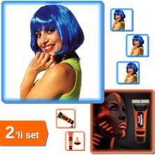 Hereveoyuncak Küt Peruk Mavi + Turuncu Renkli Glow Yüz Boyası - 2li Set A0V5V1