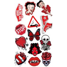 Bsb Popüler Kırmız Telefon Laptop Notebook Tablet Defter Matara Stiker Etiket ST7042