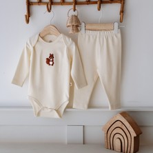 Frelida Baby & Kids - %100 Pamuklu Alt Üst Bebek Takım - Sevimli Sincap Nakışlı - Ekru