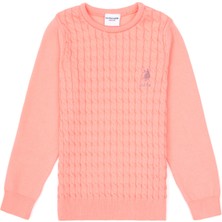 U.S. Polo Assn. Kız Çocuk Neon Pembe Bisiklet Yaka Basic Kazak 50313060-VR105