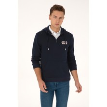 U.S. Polo Assn. Erkek Regular Fit Yarım Fermuarlı Kapüşonlu Lacivert Sweatshirt 50315525-VR033