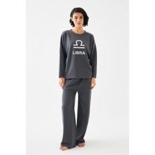 Moda Serdem Modaserdem  Kadın Füme Terazi Burcu Oversize 2 Iplik Eşofman Ev Giyim Takımı