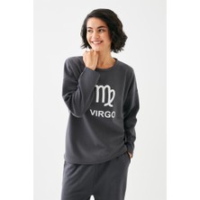 Moda Serdem Modaserdem  Kadın Füme Başak Burcu Oversize 2 Iplik Eşofman Ev Giyim Takımı