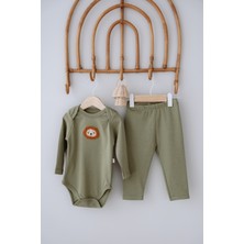 Frelida Baby & Kids - %100 Pamuklu Alt Üst Bebek Takım - Sevimli Aslan Nakışlı - Yeşil