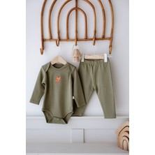 Frelida Baby & Kids - %100 Pamuklu Alt Üst Bebek Takım - Sevimli Kırmızı Panda Nakışlı - Yeşil