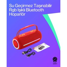 MiraLive 360 Rgb Led'li Taşınabilir Bluetooth Hoparlör – Kırmızı, Usb/tf Destekli