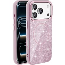 Başkenttekno iPhone 17 Pro Kılıf Kablosuz Şarj Özellikli Parlayan Simli Okso Kapak