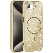 Başkenttekno iPhone 16E Kılıf Kablosuz Şarj Özellikli Parlayan Simli Okso Kapak