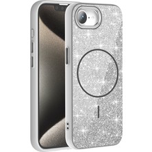 Başkenttekno iPhone 16E Kılıf Kablosuz Şarj Özellikli Parlayan Simli Okso Kapak