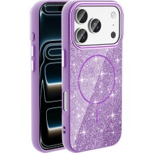 Başkenttekno iPhone 17 Pro Max Kılıf Kablosuz Şarj Özellikli Parlayan Simli Okso Kapak