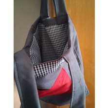 Buypass Pötikare Astarlı Kırmızı Cepli Gri Çanta