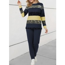 Arben Boutique Kadın Uzun Kollu Bisiklet Yaka Çizgili Desen Iki Iplik Bluz ve Pantolon Ikili Takım