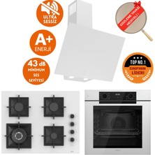 Ferre Fryart & Silentart Fivo / Sessiz Beyaz Ankastre Set (D078-SA + QEP63CB +SC406-WFA Wok)