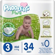 Storemax Paddlers Pure Bebek Bezi 3 Numara Midi 34 Adet (4-9 Kg) Eko Paket