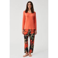 Penye Mood Yumuşak Dokulu V Yaka Uzun Kol Kadın Pijama Takım 9911