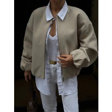Rawea Fashion Kaşe Kaşmir Fermuarlı Ceket - Bej