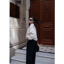 Rawea Fashion Fermuarlı Gömlek Yaka Bomber Ceket - Beyaz