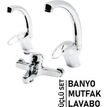 MiraLive 3lü Set   Banyo - Evye Mutfak - Lavabo   Aç Kapa  Mix Batarya Musluk (K95)