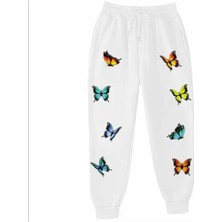 Kids Face Özel Tasarım Renkli Kelebekler Baskılı %100 Pamuk 3 Iplik Kışlık Kız Çocuk Eşofman Takımı