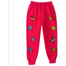 Kids Face Özel Tasarım Renkli Kelebekler Baskılı %100 Pamuk 3 Iplik Kışlık Kız Çocuk Eşofman Takımı