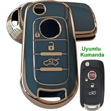 Kasey Fiat Egea Uyumlu Kumanda Anahar Kılıfı Oto Anahtarlık 3 Tuşlu Turkuaz Gold