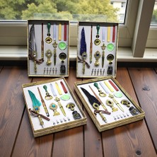 Keyfim Shop Vintage Tüylü Kalem ve Balmumlu Mühür Seti – 16 Parça Lüks Yazı Seti