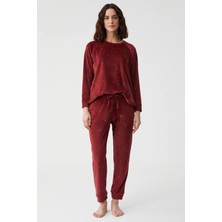 Catherine's Yumuşak Dokulu Uzun Kol Kadife Kadın Pijama Takım 2608